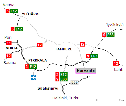 Tampereen ympäristön kartta